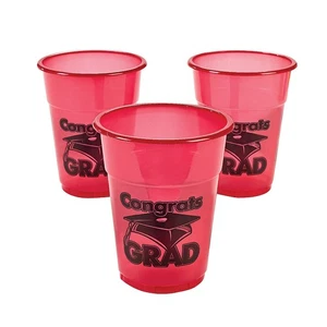 Fun Express 16 oz. Bulk 50 Ct. Red Congrats Grad Cap & Tassel Disposable Plastic - Picture 1 of 3