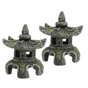 2 Pcs Aquarium Resin Pagoda Ornament Mini Hexagon Lantern Fish Tank Landscaping - Picture 1 of 12