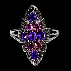925 Sterling Silver Ring Oval Amethyst Rhodolite Garnet Gemstone Jewelry Size 9 - Picture 1 of 14