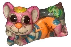 Vtg 1968 Boudoir Pet Hobo Hippie Mouse Ceramic Coin Bank Neon Colors Yellow Cap - Picture 1 of 4