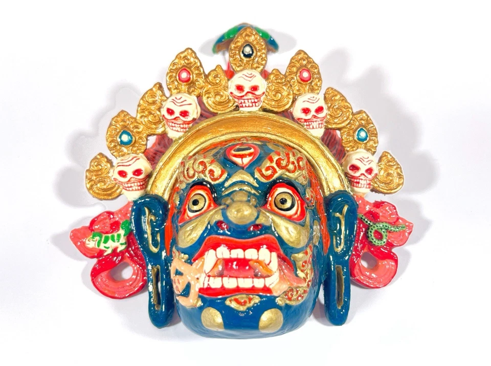 Balinese Barong Mask Carved Wood Painted Wall Art ~6x6” Folk Decor - Image 1 of 4