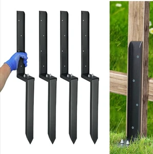 Confezione 4 Pali Recinzione Acciaio Resistente Kit Riparazione 32" Pali Ancoraggio Per Legno Rotto - Foto 1 di 7
