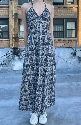 Vestido Halter MOSSIMO SUPPLY CO Talla M Maxi Azul Boho Geométrico Babydoll 149 Foto 1 de 4