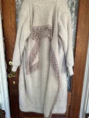 Vintage Venesha Beige Knit Angora Maxi Sweater Coat -- One Size -- Length  46" - Image 1 of 4