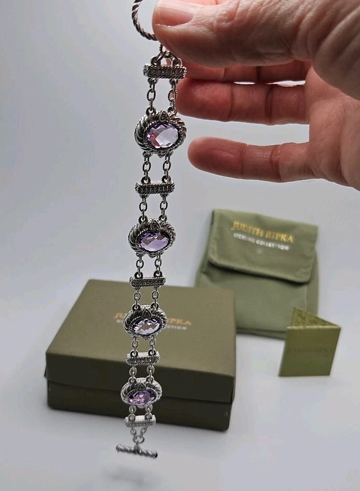 Pulseira Judith Ripka ametista esterlina diamante detalhe de coração roxo - Imagem 1 de 4