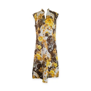 Vintage Hilo Hattie Kleid Evelyn Margolis Hawaii Gr. M Blumen Gold Maxi 60’s 70’s - Bild 1 von 7