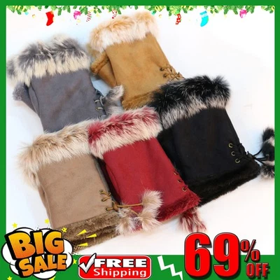 Women Ladies Winter Fur Fingerless Gloves Mittens Soft Warm Fleece Lined UK - Image 1 of 4