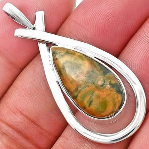 Natural Rhyolite - Rainforest Jasper 925 Sterling Silver Pendant Jewelry P-1314 - Picture 1 of 5