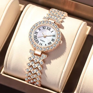 Luxus Roman Sparkle Dial Quarz Armbanduhr für Frauen Damen Gold Strass - Bild 1 von 12
