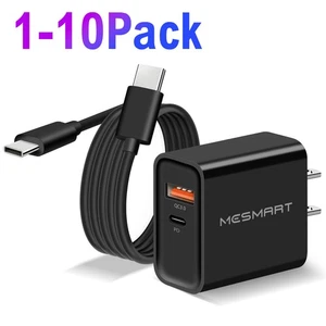 Wholesale 20W Type USB-C Super Fast Wall Charger+3/5FT Cable For Samsung S25 S24 - Photo 1 sur 12