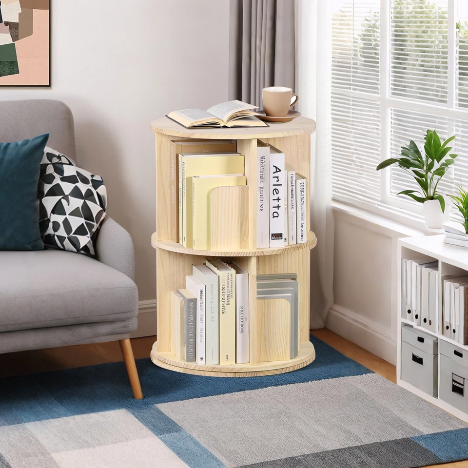 Rotating Bookshelf 360 Display Round Spinning Revolving 2 Tier Bookcase Organize - Image 1 of 4
