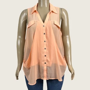Forever 21+ Tanktop transparent Melone pfirsich orange drapiert Tasche Knopfleiste 2X PLUS - Bild 1 von 7