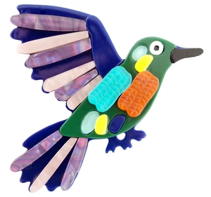 2.75" NWOT BEAUTIFUL MULTICOLOR HUMMINGBIRD/ BIRD LAYERED ACRYLIC BROOCH PIN - Picture 1 of 17