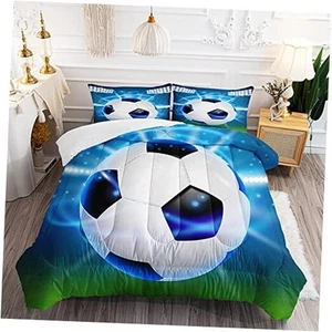 3D Football Comforter Set for Boys, Queen Size Sports Bedding Comforter Soccer - Picture 1 of 7