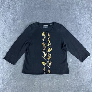VTG Michael Simon Sweater Womens Medium Black Cardigan Band Brass Instruments - Picture 1 of 15