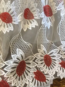 Sparkly Floral White Lace/Embroidered Flowers. Rhinestones Beaded . BTY - Picture 1 of 5