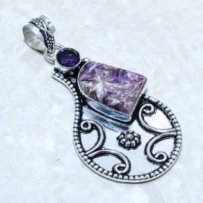 Charoit, Amethyst Edelstein Handgemacht Silber Schmuck Anhänger 2.5 " PRJ14313 - Bild 1 von 2