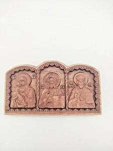 Icons Triple Mother of God, Jesus, St.Nicholas Orthodox w/sticker 8.5 x 4.5cm - Foto 1 di 6