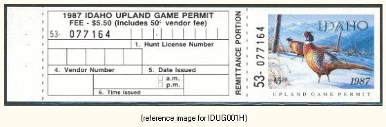 D2K Idaho Upland Game 1987 $5.50 with info tab - Image 1 of 1