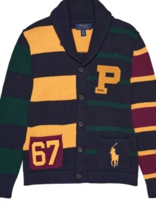 $165 NWT  Polo Ralph Lauren Boys Varsity Letterman Cardigan Sz 14-16 Y Big Pony - Image 1 of 4