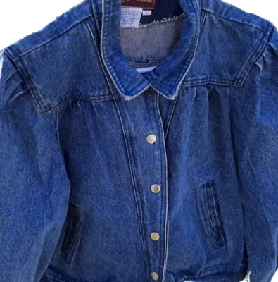 Chaqueta vaquera bomber vintage para mujer de gran tamaño grande años 80 estilo moda azul Foto 1 de 4
