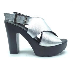 scarpa da donna tacco alto 37 sandalo in pelle con plateau argento cinturino - Foto 1 di 4