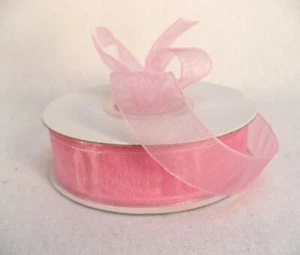 3/4"x25 yards pink rose woven sheer organza nylon edge, sheer organza nylon edge - Picture 1 of 2
