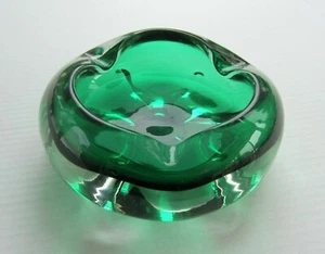 Vintage MCM Murano Sommerso Glass Bowl (or Ashtray) Green Hand Blown 7" - Picture 1 of 6