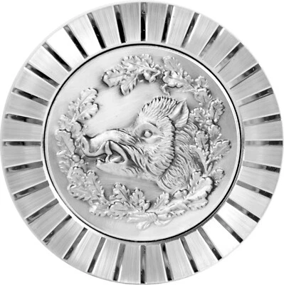 Wildschwein Bache Keiler Kühlergrill Relief Metall Plakette Medaille + Halterung - Bild 1 von 4