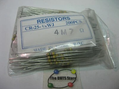 Película de carbono Philips CR-25-B resistencia de 1/4 vatios 4700000 ohmios 4M7 5 % - NOS cantidad 200 Foto 1 de 2
