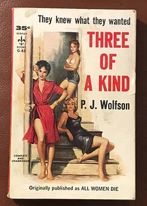 THREE OF A KIND  P.J. WOLFSON  BERKLEY VINTAGE PAPERBACK  G-85  1950'S - Afbeelding 1 van 3