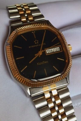 ETERNA MATIC KONTIKI  RARE BLACK DIAL DAY-DATE TWO-TONE  AUTOMATIC 1980S WATCH  - Image 1 of 4