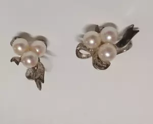 Vintage signierte MIKIMOTO Silber/Akoya Perlen OHRRINGE Schraubverschluss - Bild 1 von 4