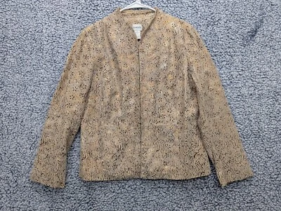 Chaqueta de Cuero Floral Chicos Talla Mediana (1) Recorte Metálico Artístico Boho Beige Foto 1 de 4