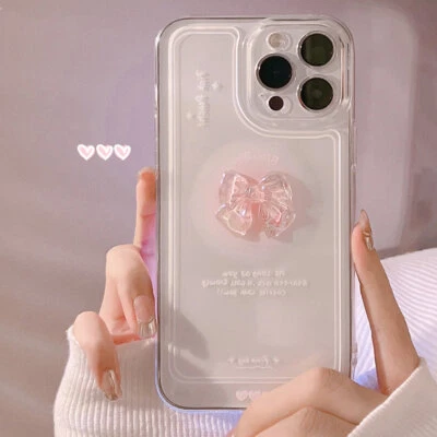 Lovely 3D Crystal Bow-knot Transparent Phone Case for iPhone 17 16 15 14 13 12 - Image 1 of 4