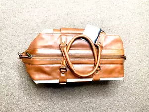 Bellino Tan Leather & Canvas Carry On/Duffel/Travel/ Bag Italian Leather 8"X19" - Picture 1 of 11