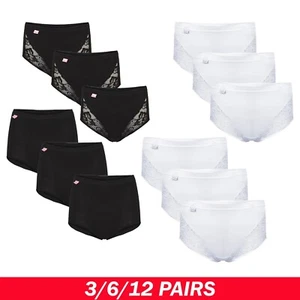 Ladies Briefs Cotton Maxi Knickers Plain Lace Comfort Fit Underwear | Size 12-22 - Picture 1 of 10