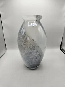 Murano Style Large Black White Swirl W Lip Blown Art Modern Glass Vase Smoke 13" - Picture 1 of 12