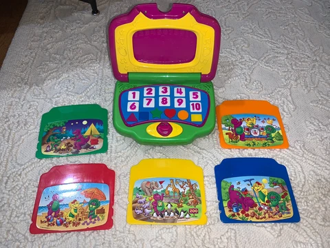 Barney the Dinosaur Learning Laptop Computer 4 Inserts Tested Vintage 2002 Cover