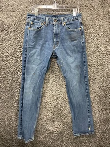 Levi's 505 Jeans Men's 33 X 32 Blue Denim Painted Workwear Hipster Straight Leg - Picture 1 of 12
