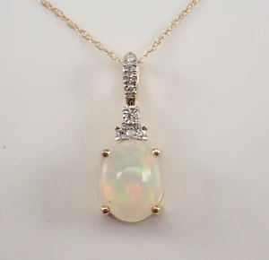 Collar colgante de oro amarillo de ópalo y diamantes cadena de 18 pulgadas piedra de nacimiento de octubre - Imagen 1 de 5