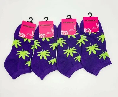 Everbright 4 pairs Weed Socks Women Teens Low Cut Size 9-11 Purple NEW - Image 1 of 4