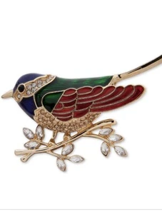 $28 Anne Klein gold tone crystal Sparrow pin S1x - Picture 1 of 7