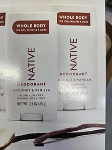 2 Native Whole Body Deodorant Coconut & Vanilla 2.3 oz Each of PACK 2 NEW - Picture 1 of 3
