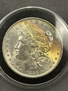 Dólar de plata Morgan 1883-O BU/MS+ arco iris OBV y REV tonificación PQ BELLEZA - Imagen 1 de 6