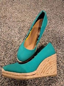 Merona Teal Espadrille Platform Wedge Women's 8 - Picture 1 of 5