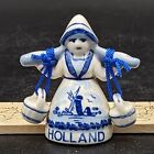 Delft Girl Blue Figurine Holland Dutch Vintage Hand Painted Porcelain Magnet
