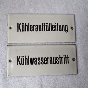 2 alte Emailschilder Kühlwasseraustritt Kühlerauffülleitung 15x6,5 Email-Schild - Picture 1 of 5