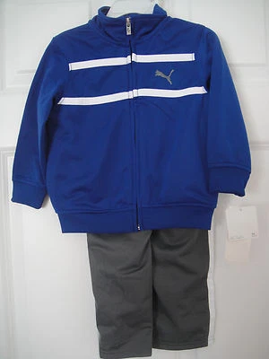 PUMA NUEVO CON ETIQUETAS 2 PIEZAS Chicos Traje de Pista Chaqueta Pantalón Top Calentamiento Azul Gris Cremallera 2 2T 3 3T Foto 1 de 2