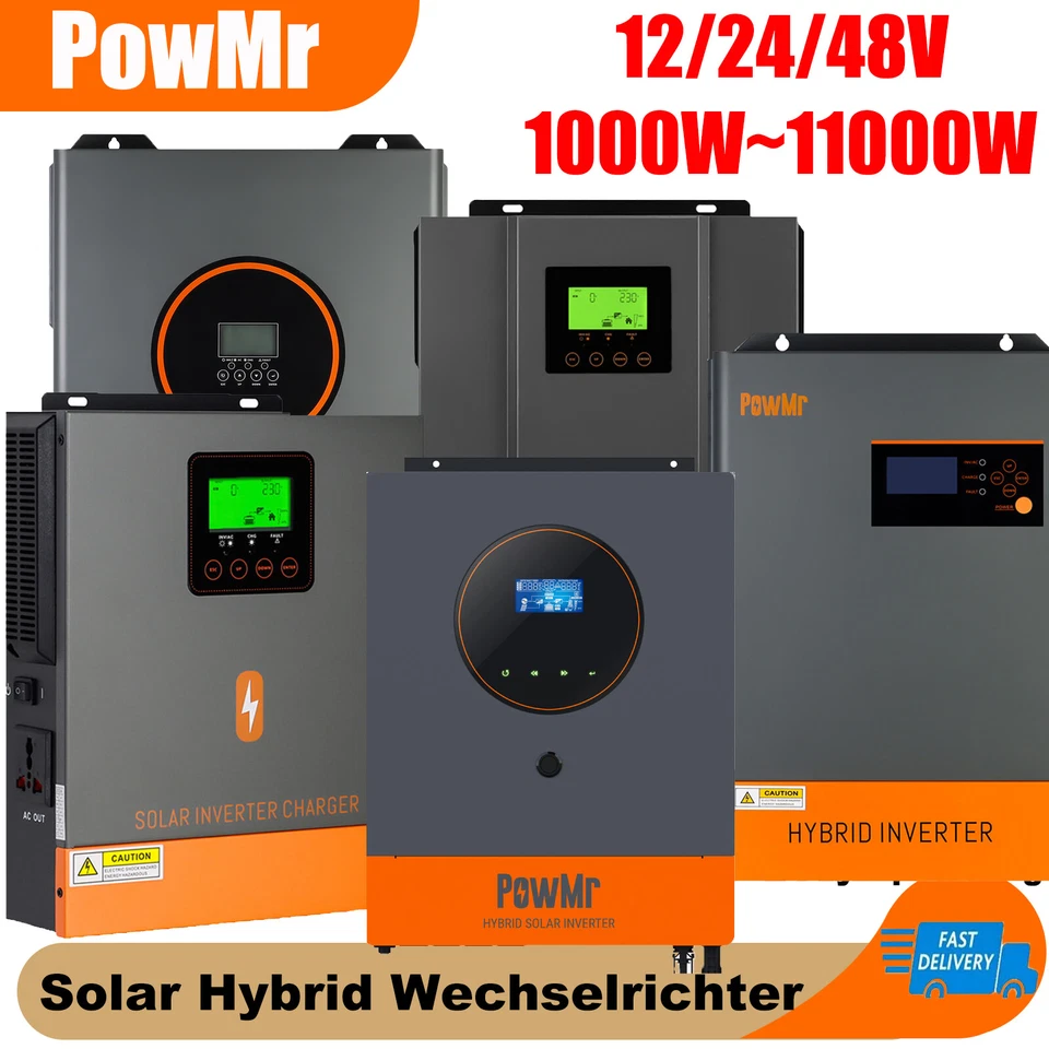 PowMr 1K/2K/3K/6.2K/11KW Hybrid Wechselrichter 12/24V/48V MPPT Solar Inverter DE